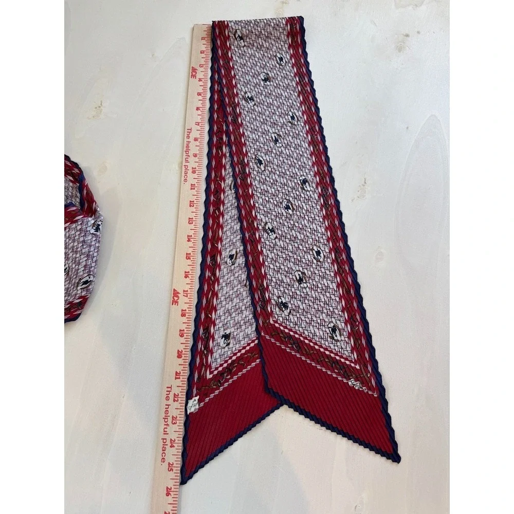 VTG Gim Renoir Scarf Red White Equestrian Accordion Plisse 52x6 Italy bandana